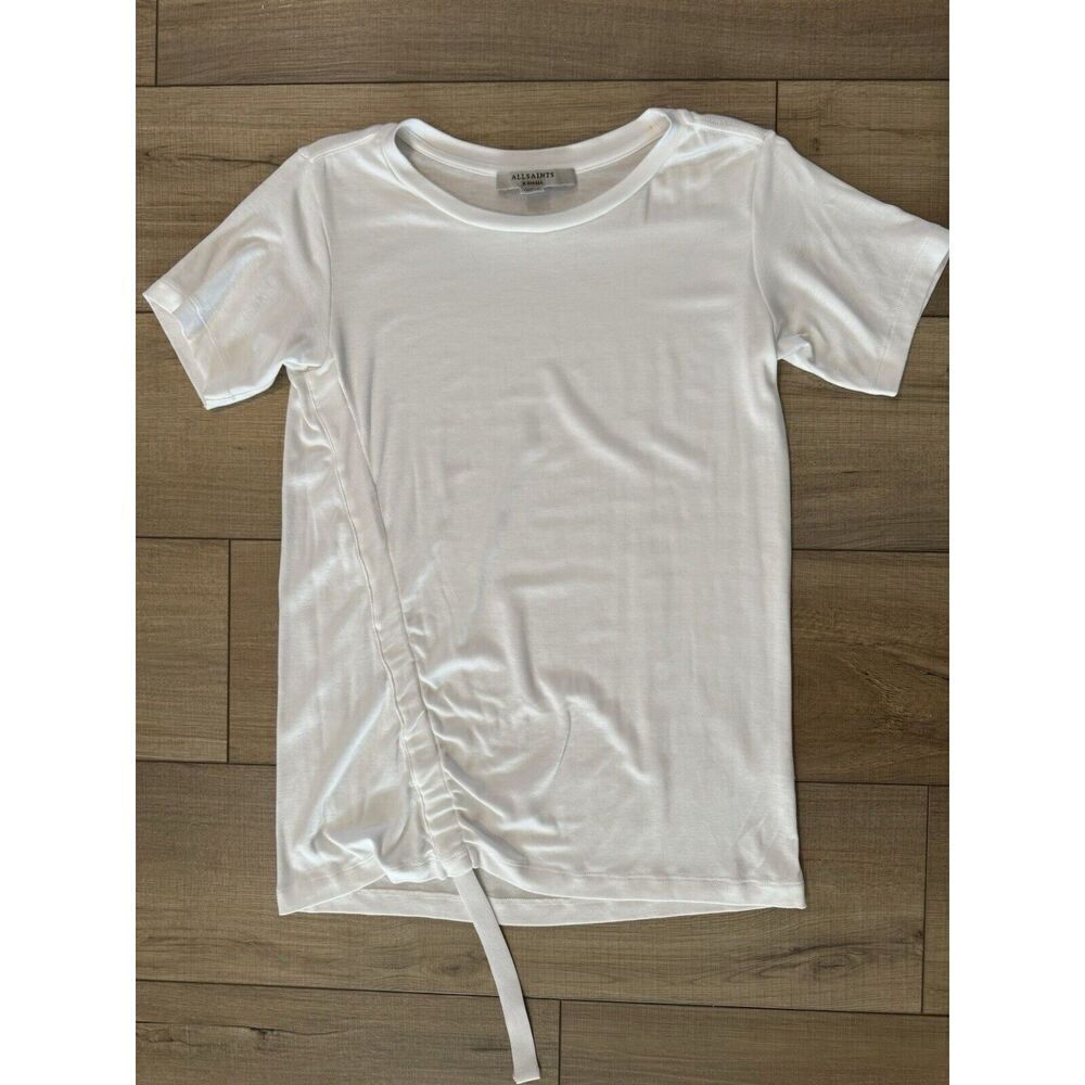 Allsaints Women's White Ryder Lux Ruched Tee Shirt Top Xs Extra Small Luxury